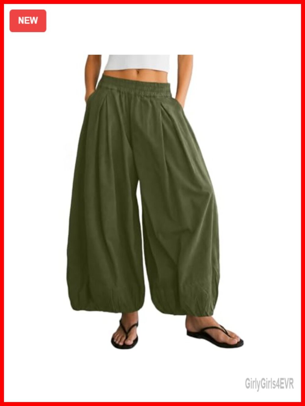 Womens Balloon Pants Wide Leg Barrel Trousers Elastic Waist Pull On Casual